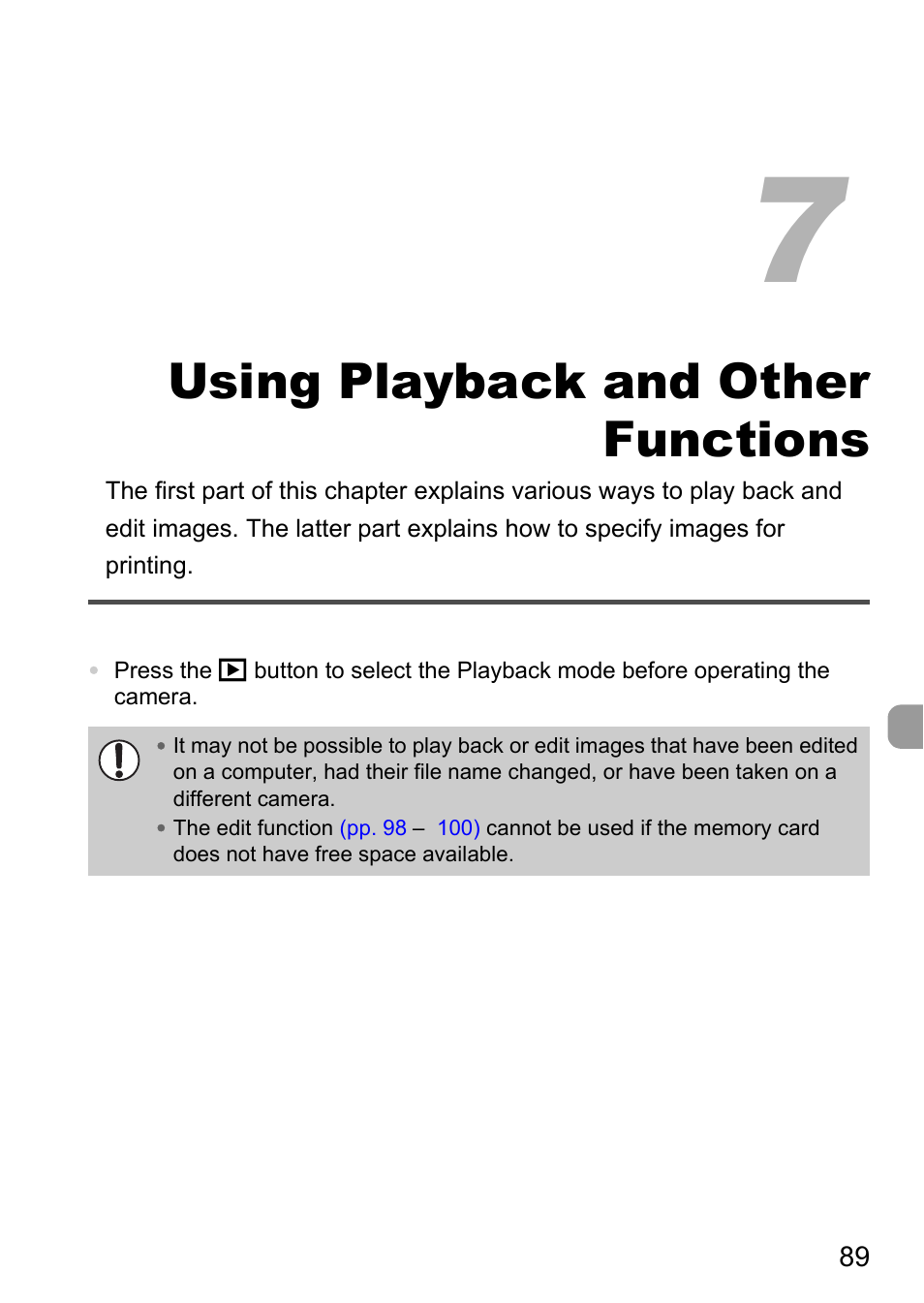 Using playback and other functions, 7 using playback and other, Functions | Canon A2100 IS User Manual | Page 89 / 131