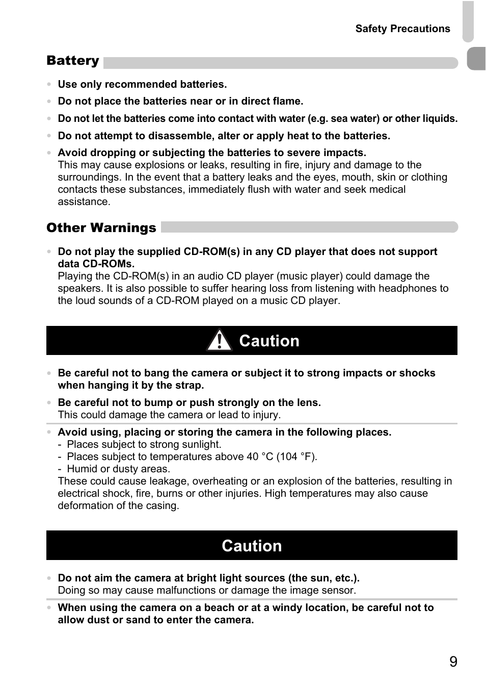Caution | Canon A2100 IS User Manual | Page 9 / 131