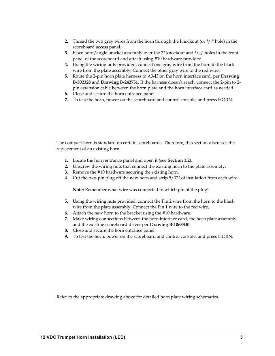 5 compact horn replacement, 6 schematics, Compact horn replacement | Schematics | Daktronics Scoreboard Trumpet Horn User Manual | Page 9 / 50