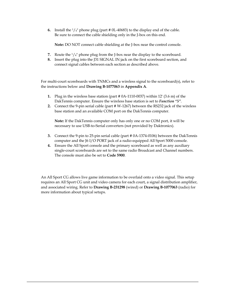 Wireless connection to scoreboard, 5 all sport cg setup, All sport cg setup | Daktronics TN-2501 Tuff Sport Indoor LED Tennis Scoreboard User Manual | Page 16 / 34