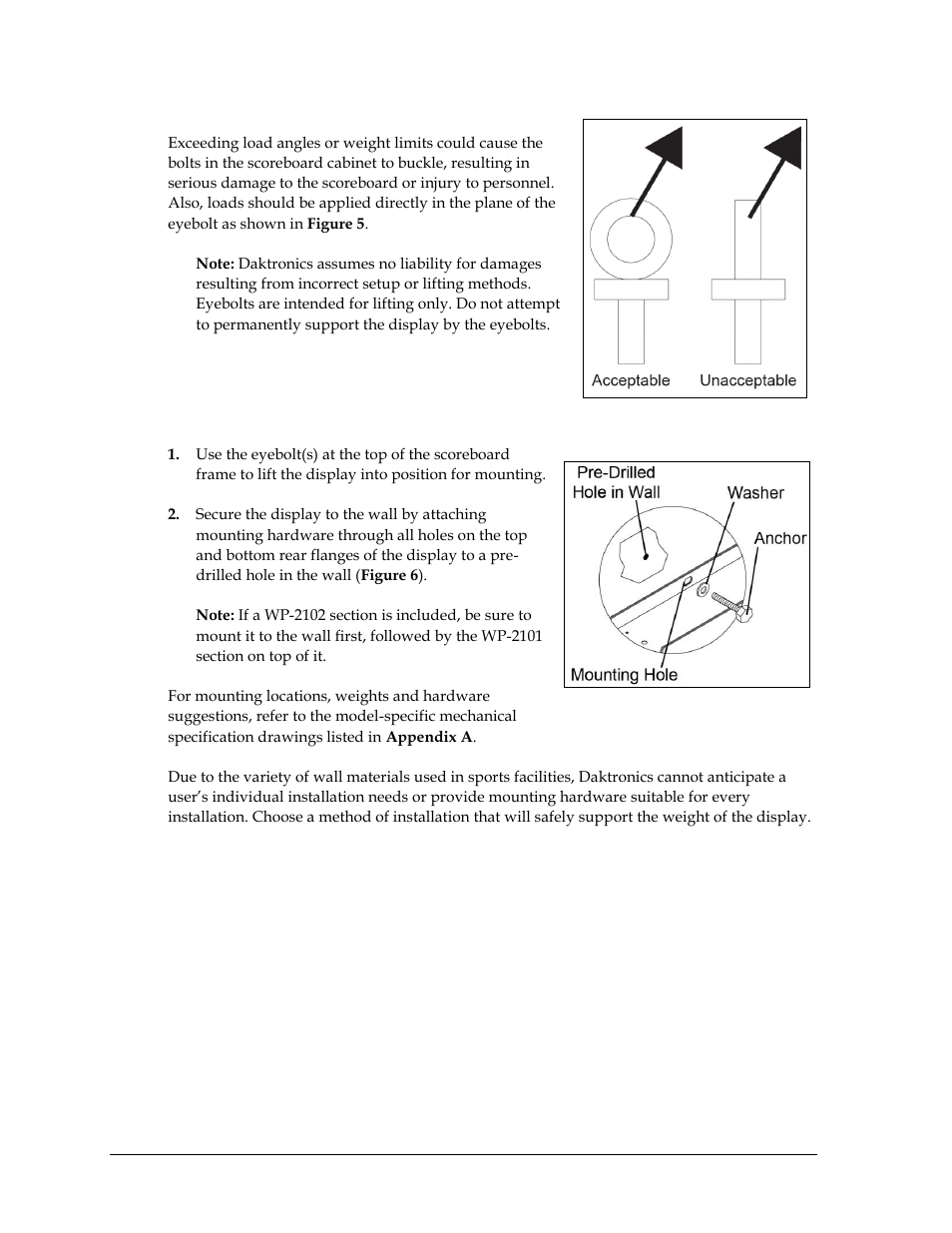 2 wall mounting (indoor or outdoor), Wall mounting (indoor or outdoor) | Daktronics WP-2101 Water Polo LED Scoreboard User Manual | Page 10 / 52