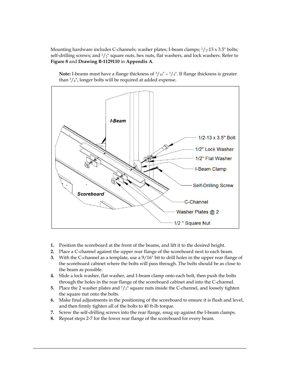 4 i-beam clamp mounting (outdoor), I-beam clamp mounting (outdoor) | Daktronics WP-2101 Water Polo LED Scoreboard User Manual | Page 12 / 52