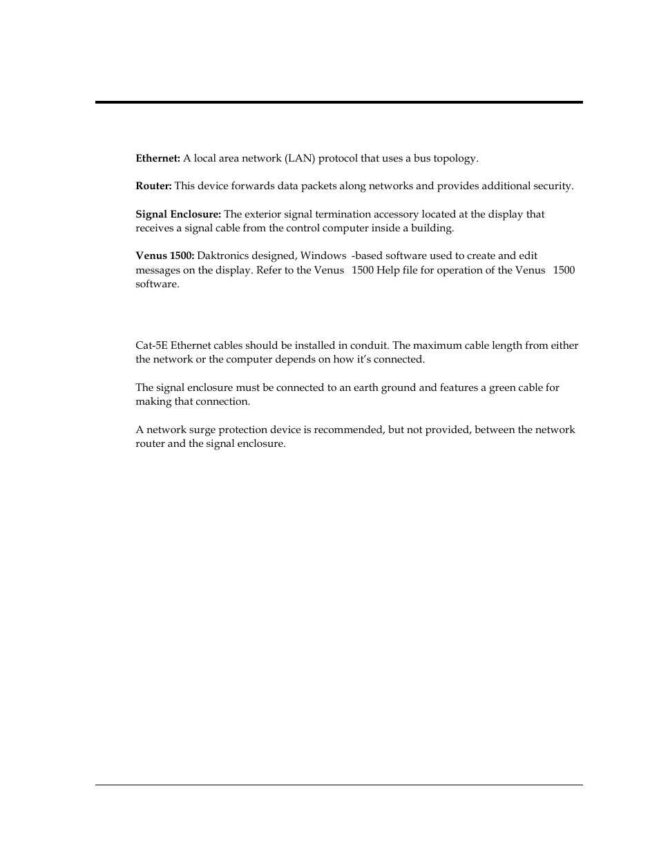 Section 1: introduction, 1 component identification, 2 system/cable requirements | Section 1, Introduction, Component identification, System/cable requirements | Daktronics Ethernet Communication User Manual | Page 7 / 15