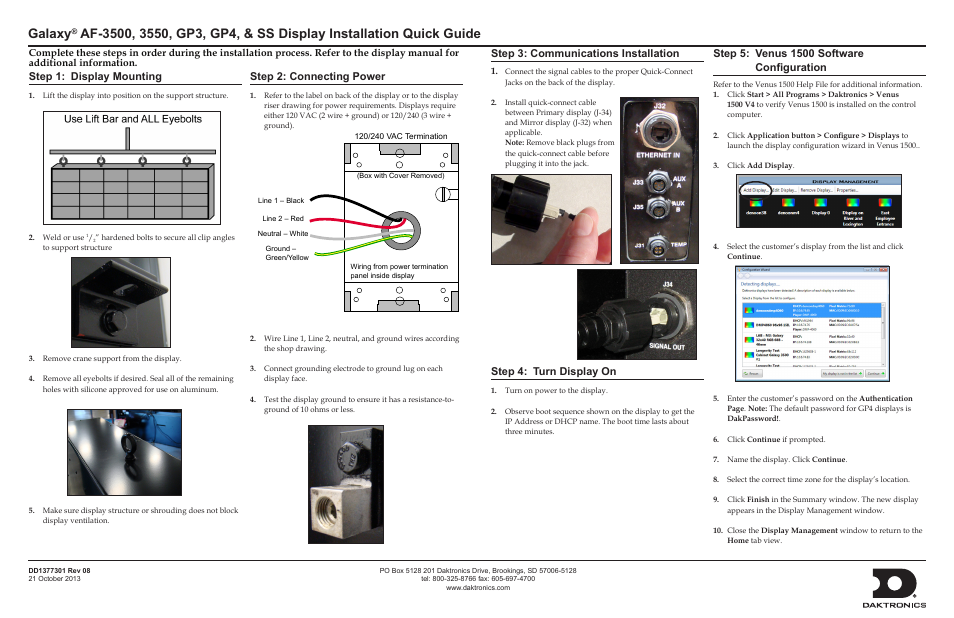 Daktronics Galaxy AF-3500, 3550, GP3, GP4, & SS Display User Manual | 1 page