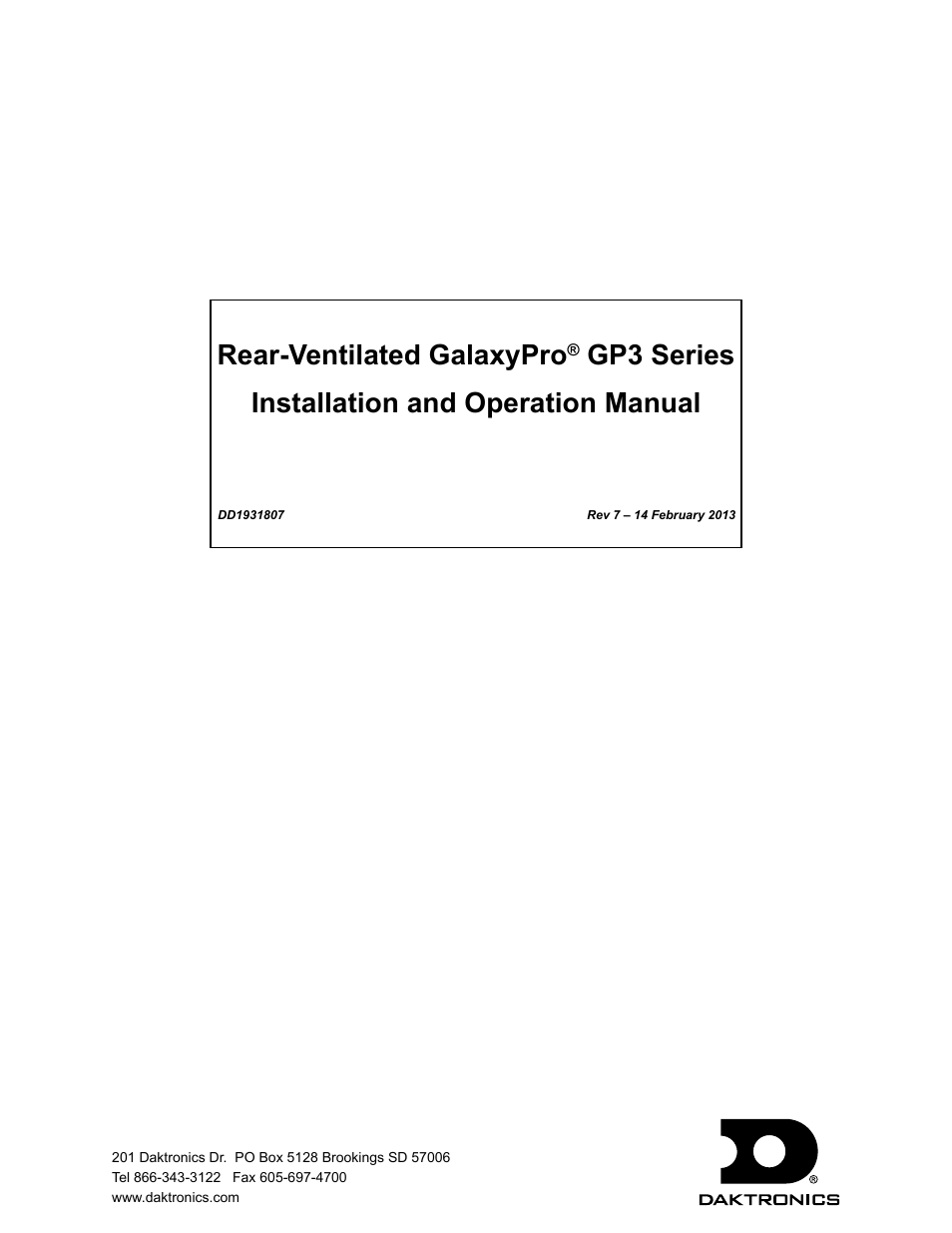 Daktronics Rear-Ventilated GalaxyPro GP3 Series User Manual | 42 pages