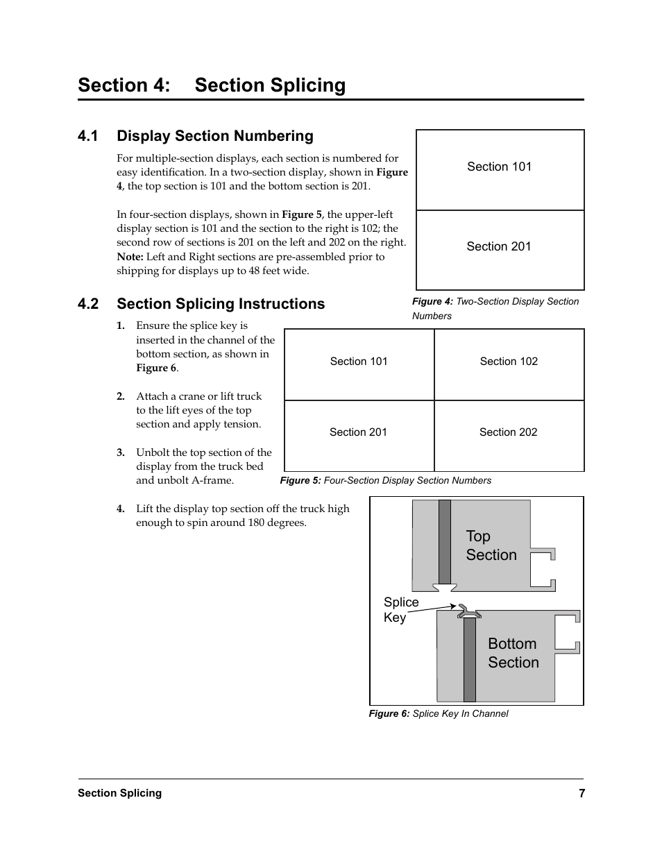 Section 4, Section splicing, Display section numbering | Section splicing instructions | Daktronics Rear-Ventilated GalaxyPro GP3 Series User Manual | Page 12 / 42