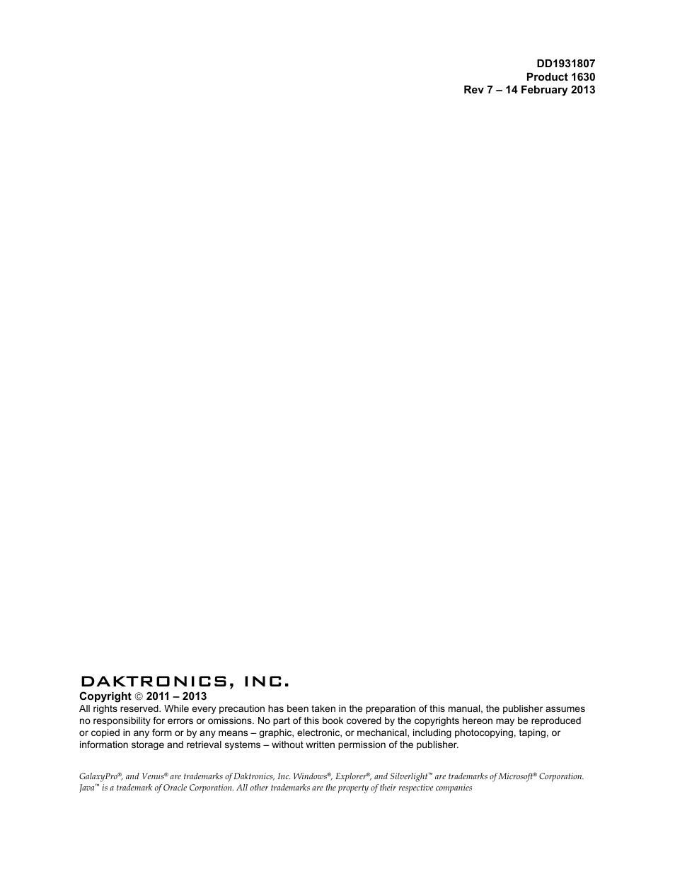 Daktronics, inc | Daktronics Rear-Ventilated GalaxyPro GP3 Series User Manual | Page 2 / 42