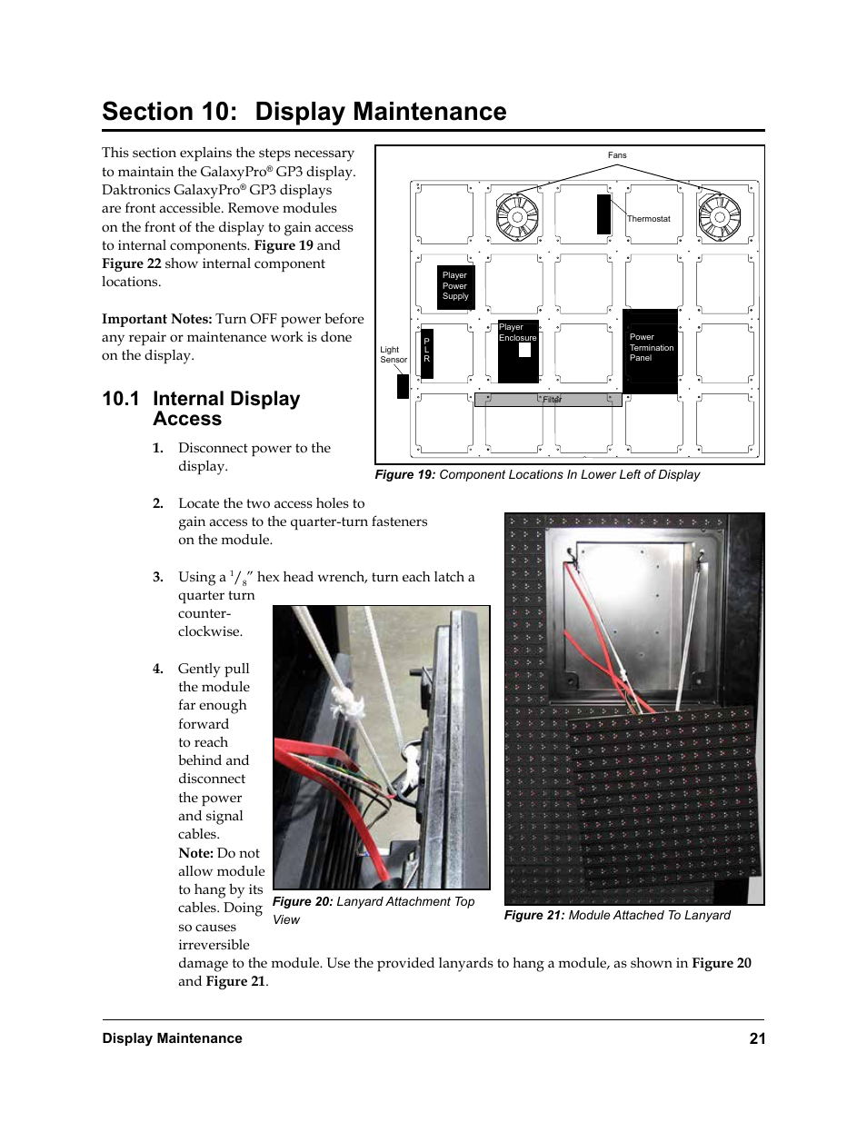 Section 10, Display maintenance, Internal display access | 1 internal display access | Daktronics Rear-Ventilated GalaxyPro GP3 Series User Manual | Page 26 / 42