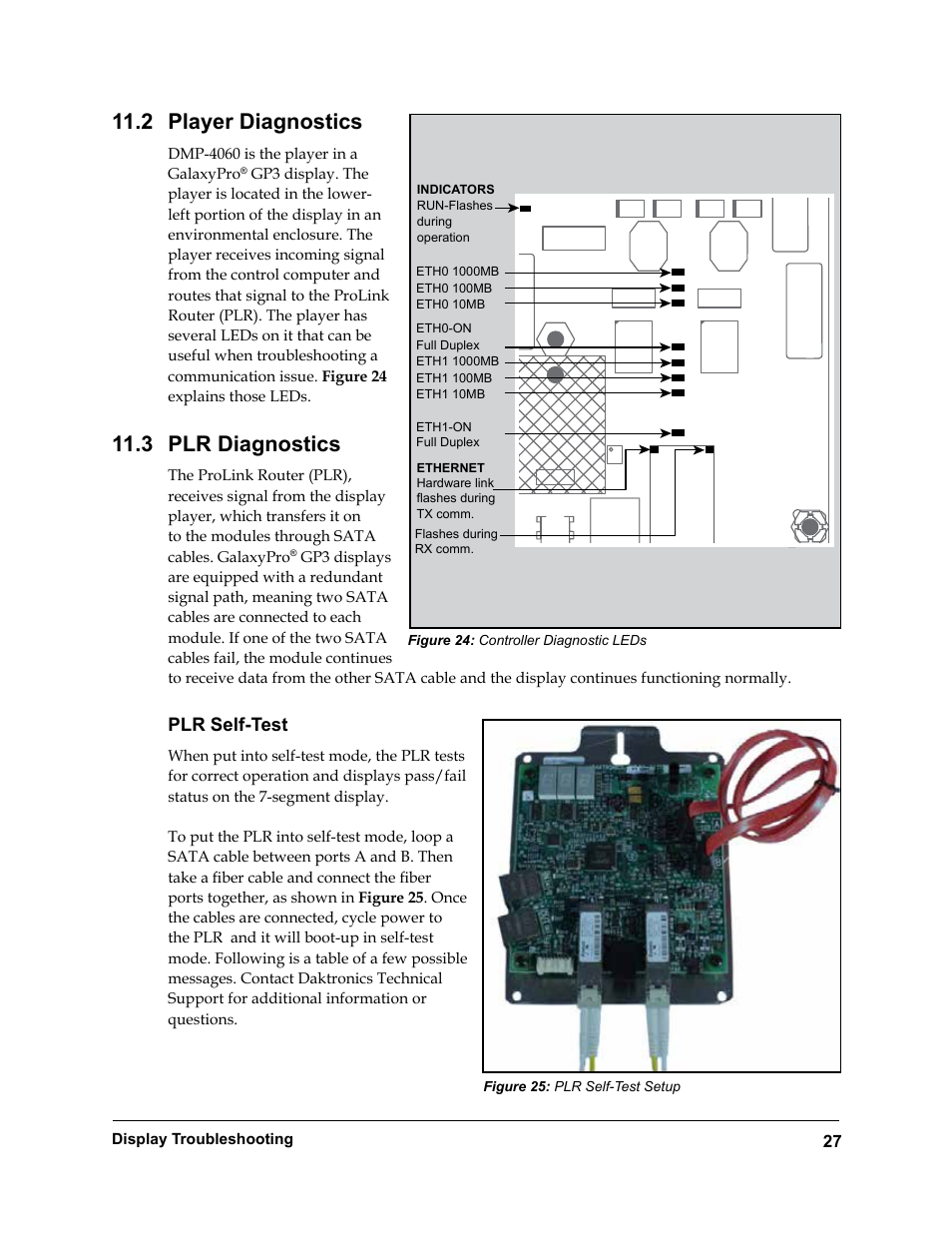 Player diagnostics, Plr diagnostics, Plr self-test | 2 player diagnostics, 3 plr diagnostics | Daktronics Rear-Ventilated GalaxyPro GP3 Series User Manual | Page 32 / 42