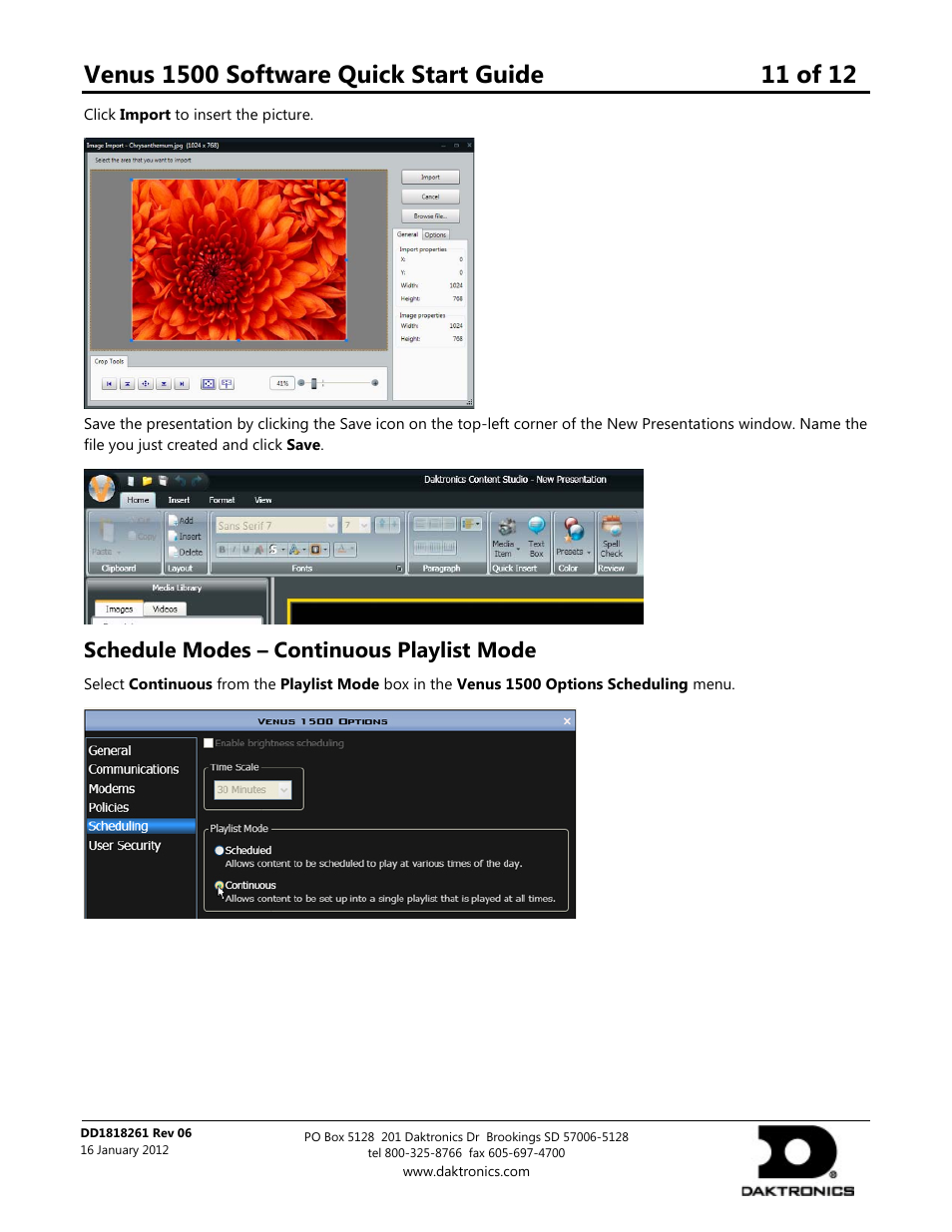 Schedule modes – continuous playlist mode | Daktronics Venus 1500 Software User Manual | Page 11 / 12
