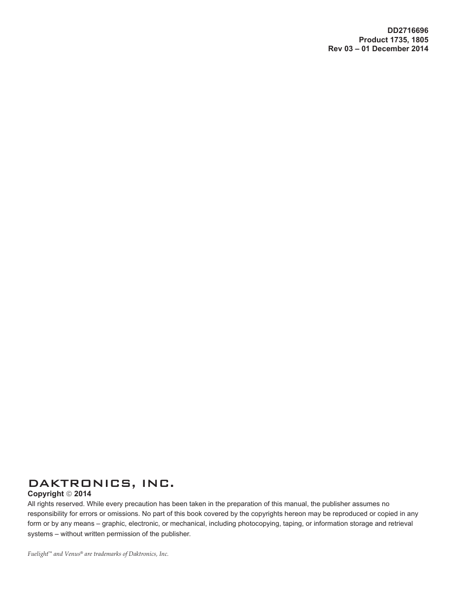 Daktronics, inc | Daktronics Fuelight FL-3000 and FL-4500 Series 36 and 48 Petroleum Price Display and Cash/Credit Display User Manual | Page 2 / 55
