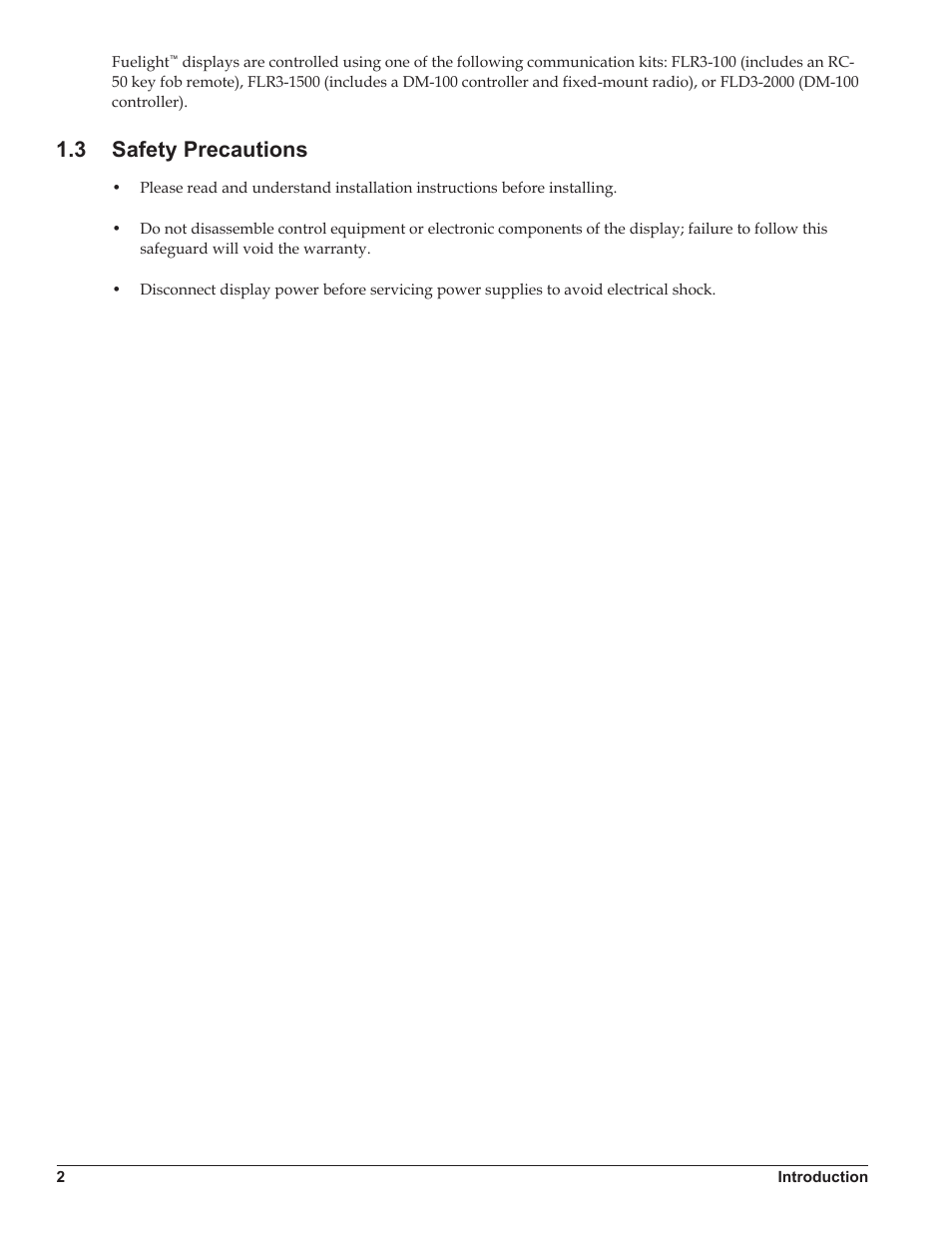 3 safety precautions, Safety precautions | Daktronics Fuelight FL-3000 and FL-4500 Series 36 and 48 Petroleum Price Display and Cash/Credit Display User Manual | Page 8 / 55