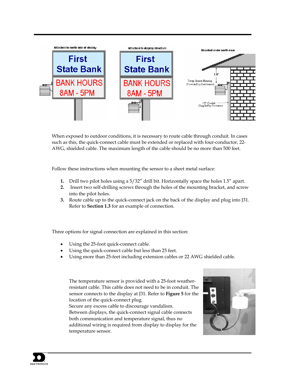 Optional temperature sensor mounting, 3 temperature signal connection | Daktronics Galaxy AF-3200 34 mm User Manual | Page 61 / 69