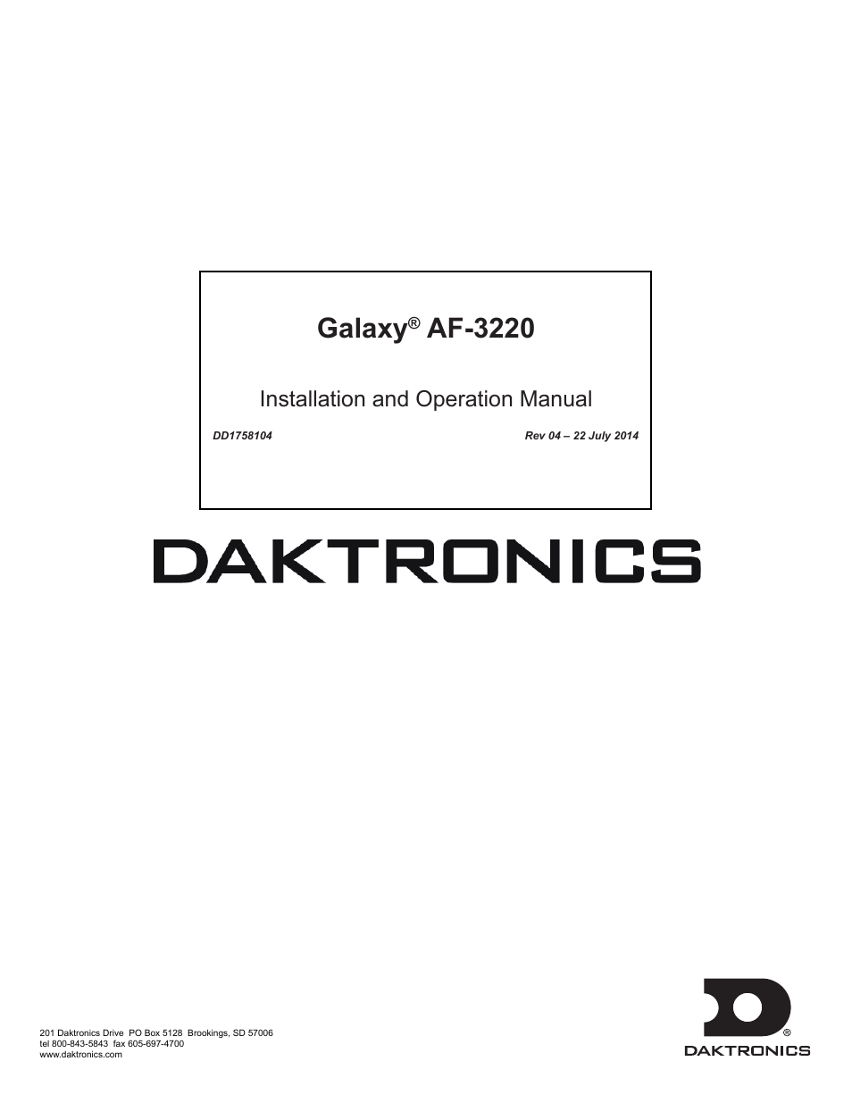 Daktronics Galaxy AF-3220 User Manual | 35 pages