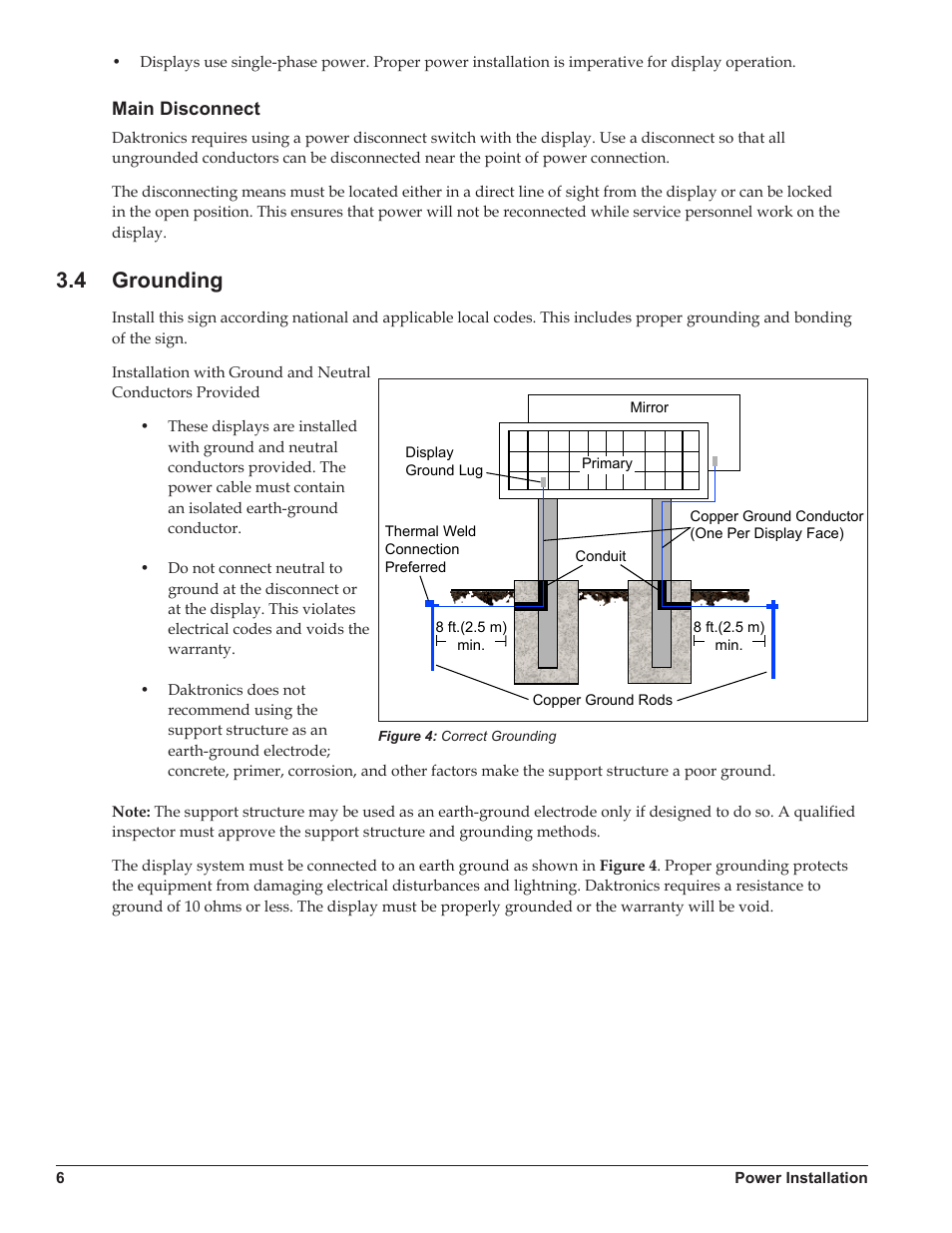 Main disconnect, 4 grounding | Daktronics Galaxy AF-3220 User Manual | Page 10 / 35