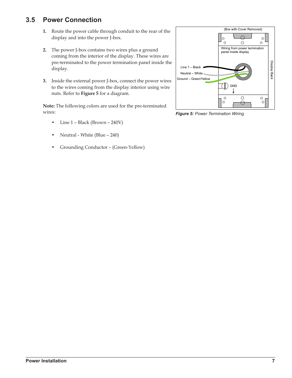 5 power connection, Power connection | Daktronics Galaxy AF-3220 User Manual | Page 11 / 35