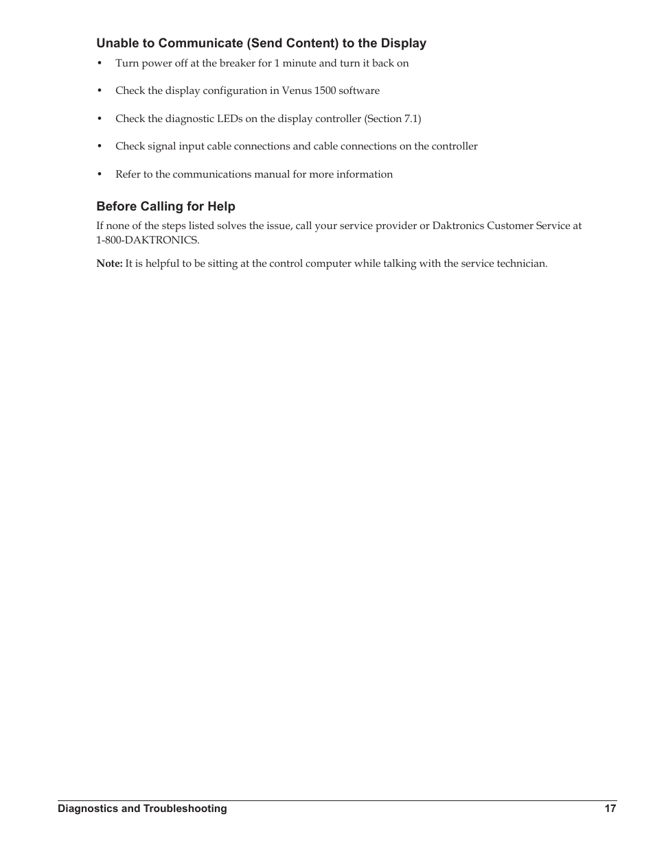 Before calling for help | Daktronics Galaxy AF-3220 User Manual | Page 21 / 35