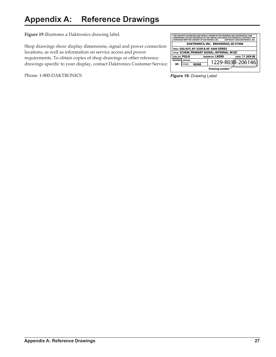 Appendix a: reference drawings, Appendix a: reference drawings 27 | Daktronics Galaxy AF-3220 User Manual | Page 31 / 35