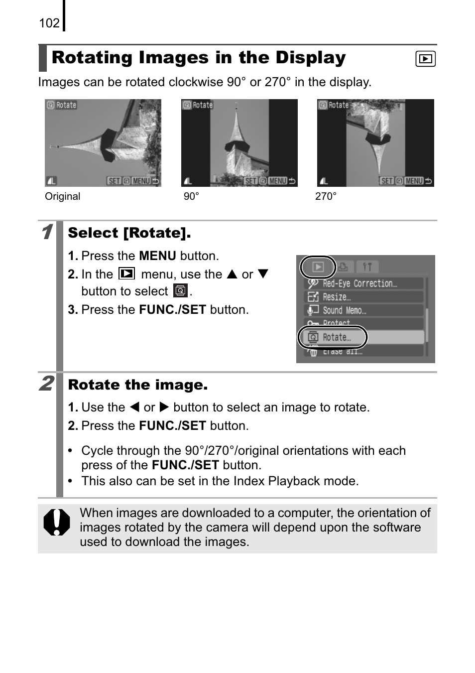 Rotating images in the display | Canon A470 User Manual | Page 104 / 184