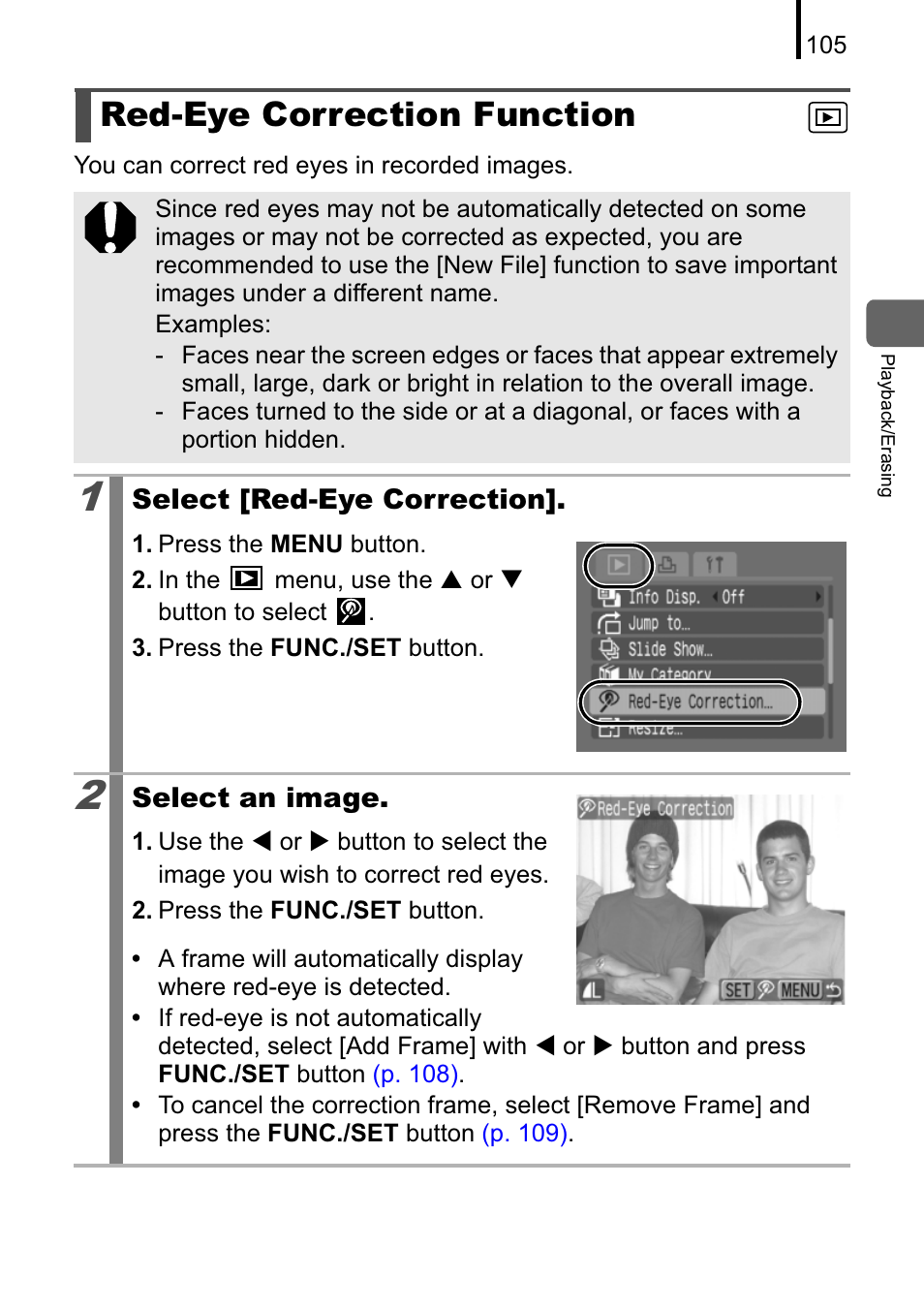 Red-eye correction function | Canon A470 User Manual | Page 107 / 184