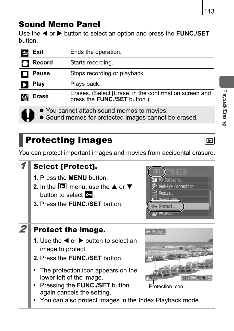 Protecting images | Canon A470 User Manual | Page 115 / 184