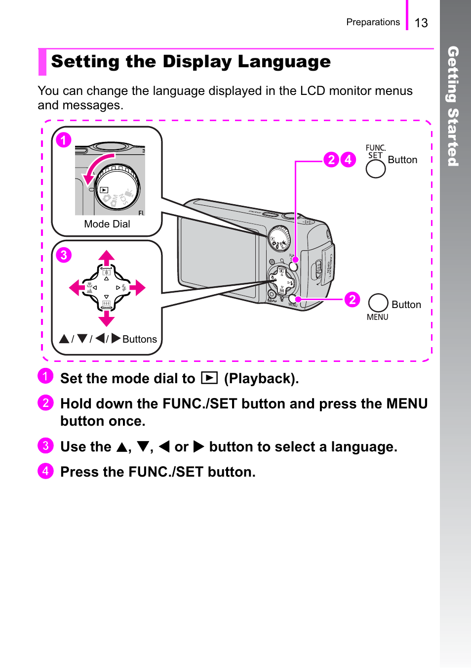 Setting the display language, Bd b c | Canon A470 User Manual | Page 15 / 184