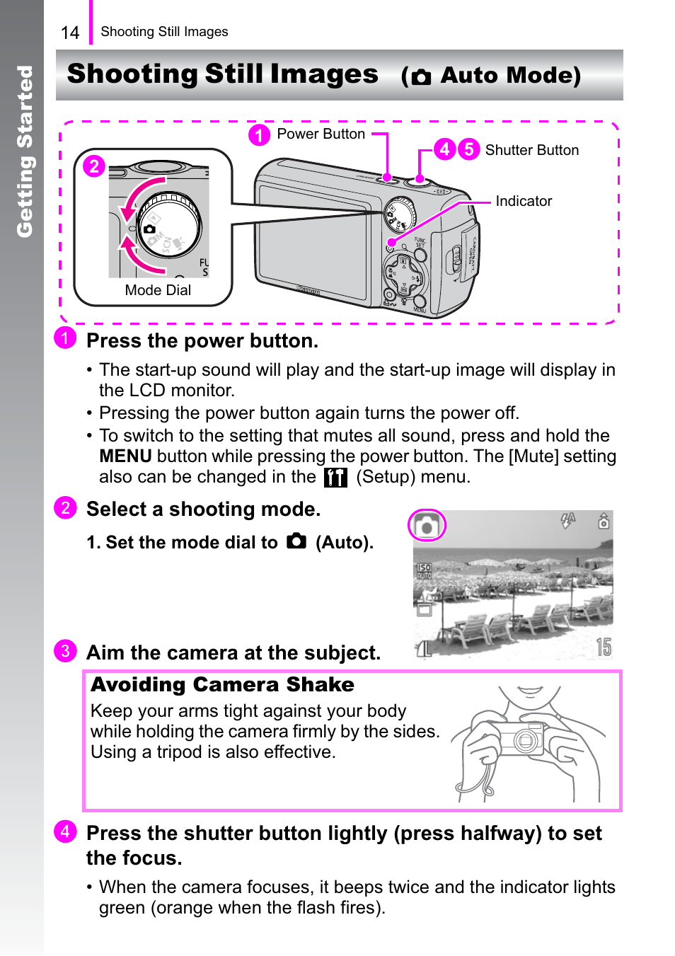 Shooting still images a | Canon A470 User Manual | Page 16 / 184