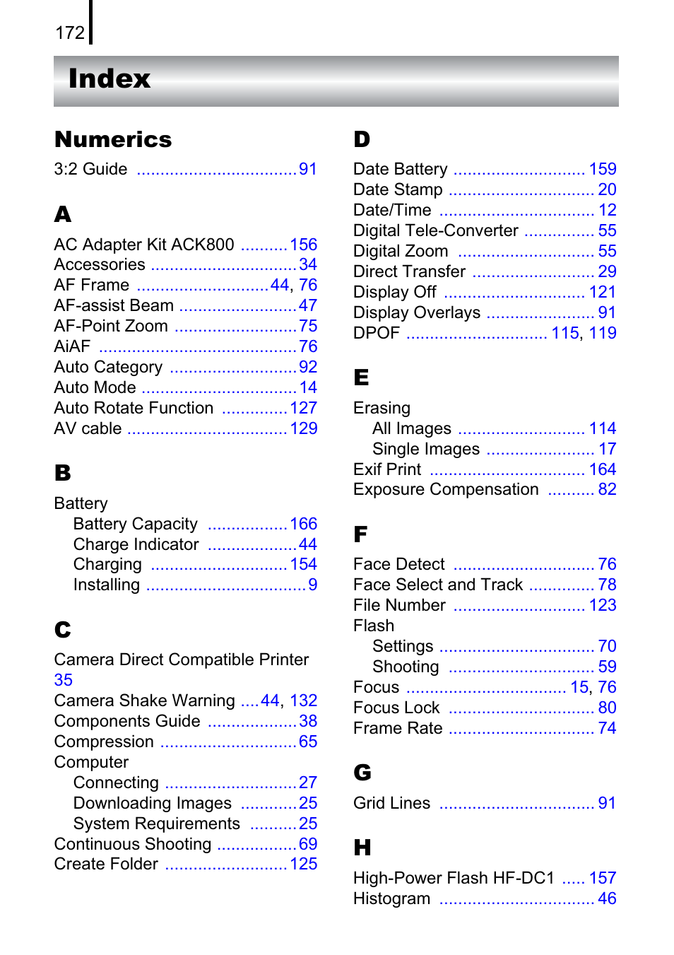 Index, Numerics | Canon A470 User Manual | Page 174 / 184