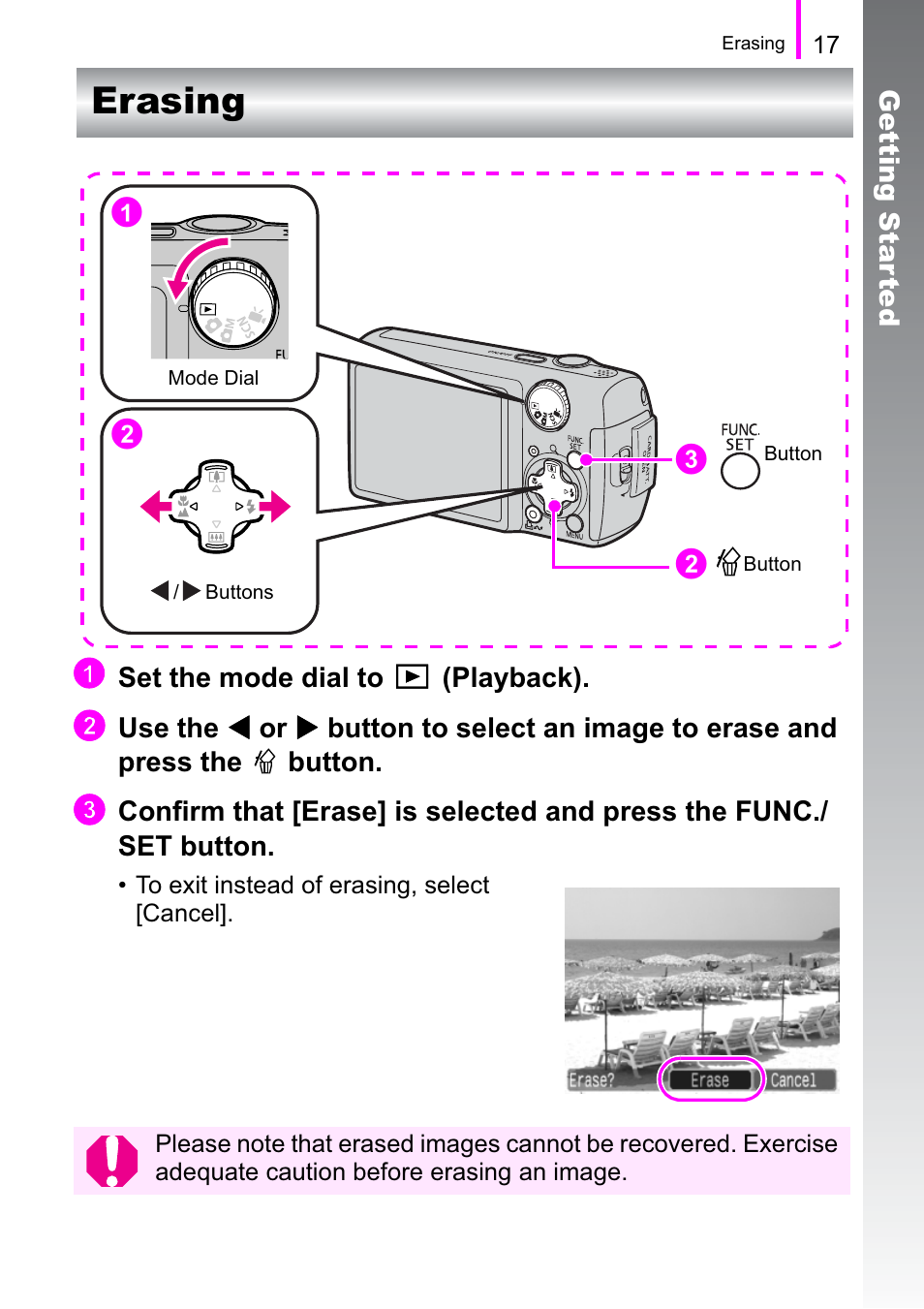 Erasing a | Canon A470 User Manual | Page 19 / 184