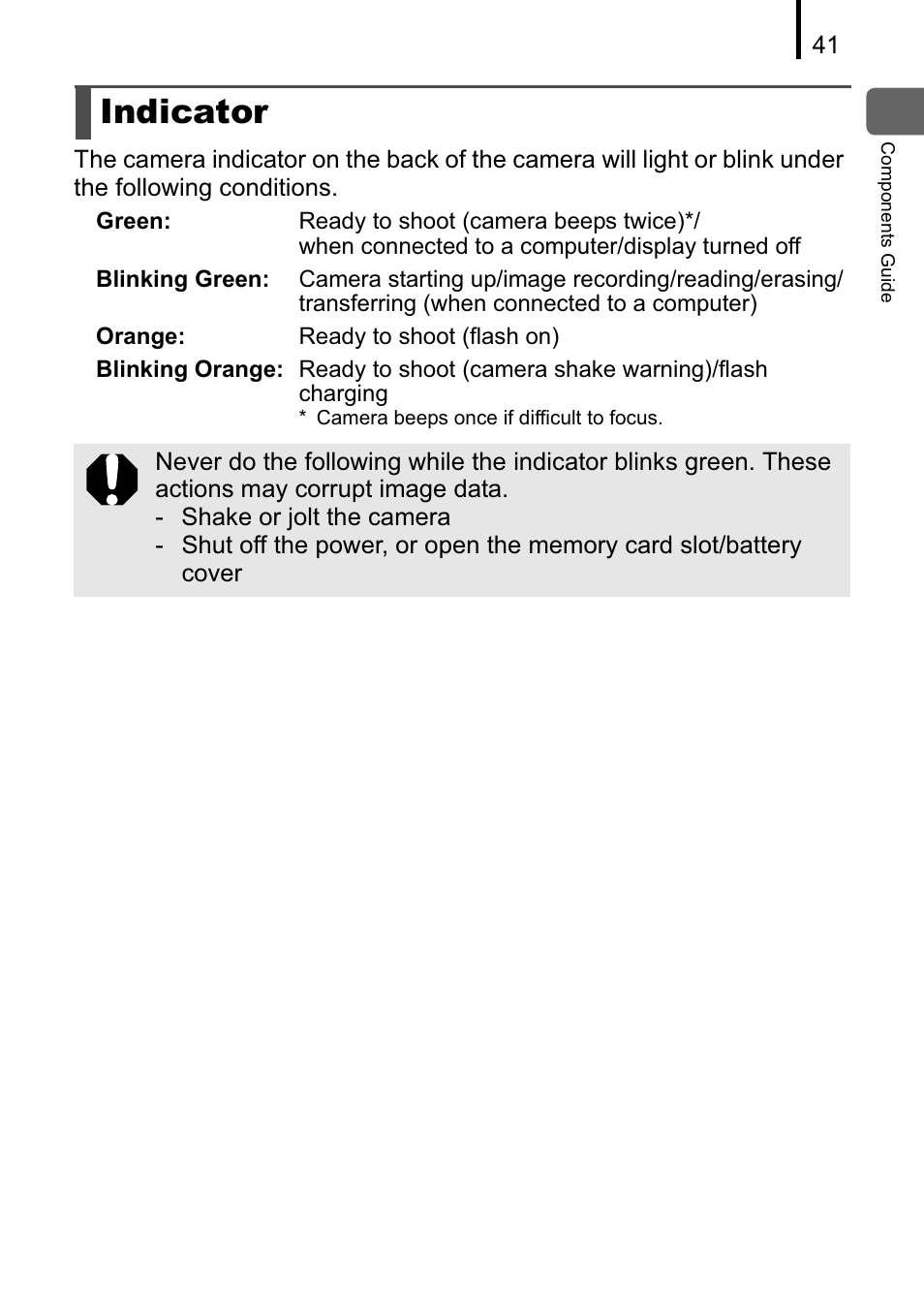 Indicator | Canon A470 User Manual | Page 43 / 184