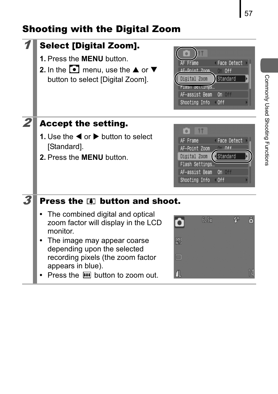 Shooting with the digital zoom | Canon A470 User Manual | Page 59 / 184