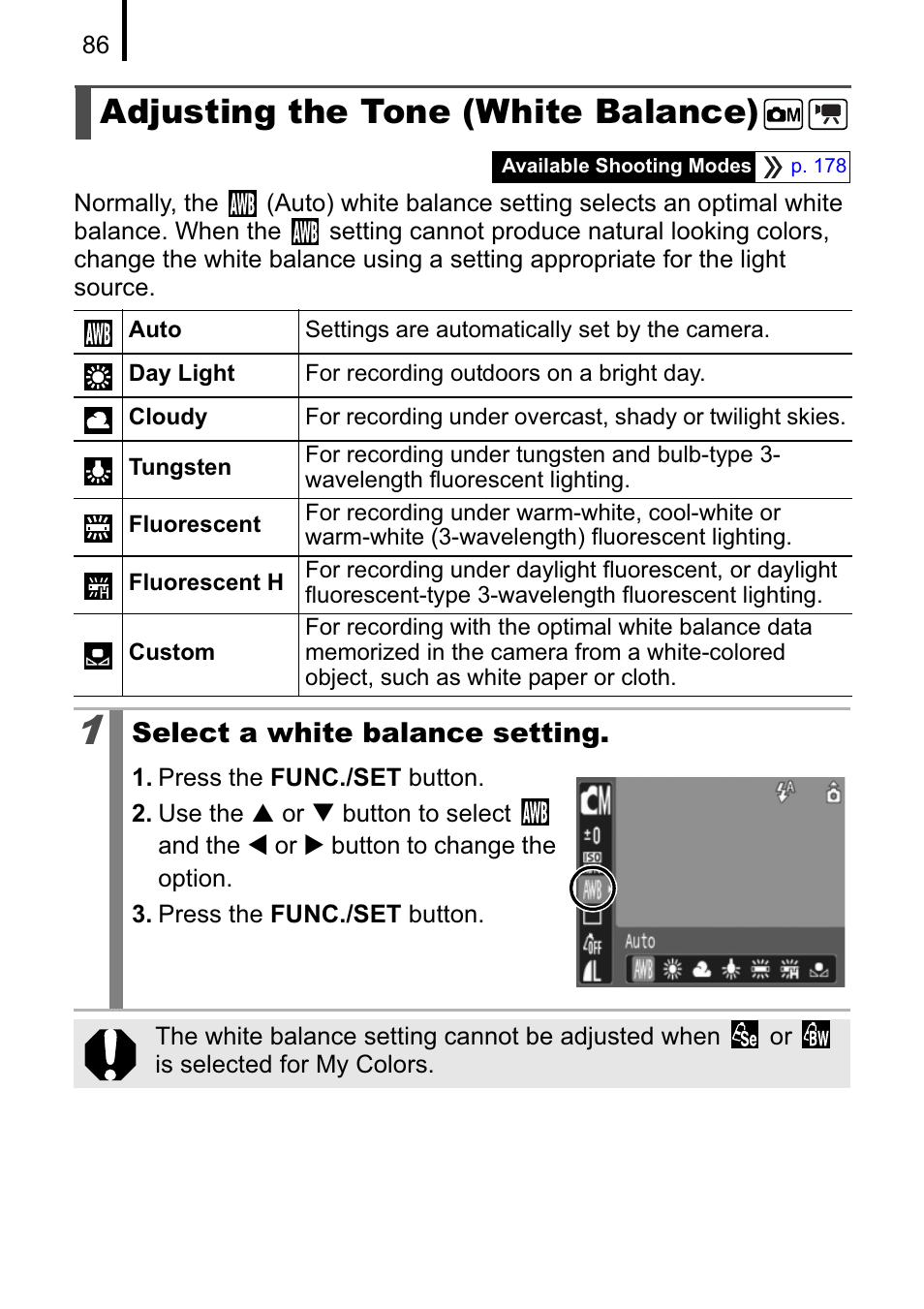 Adjusting the tone (white balance) | Canon A470 User Manual | Page 88 / 184