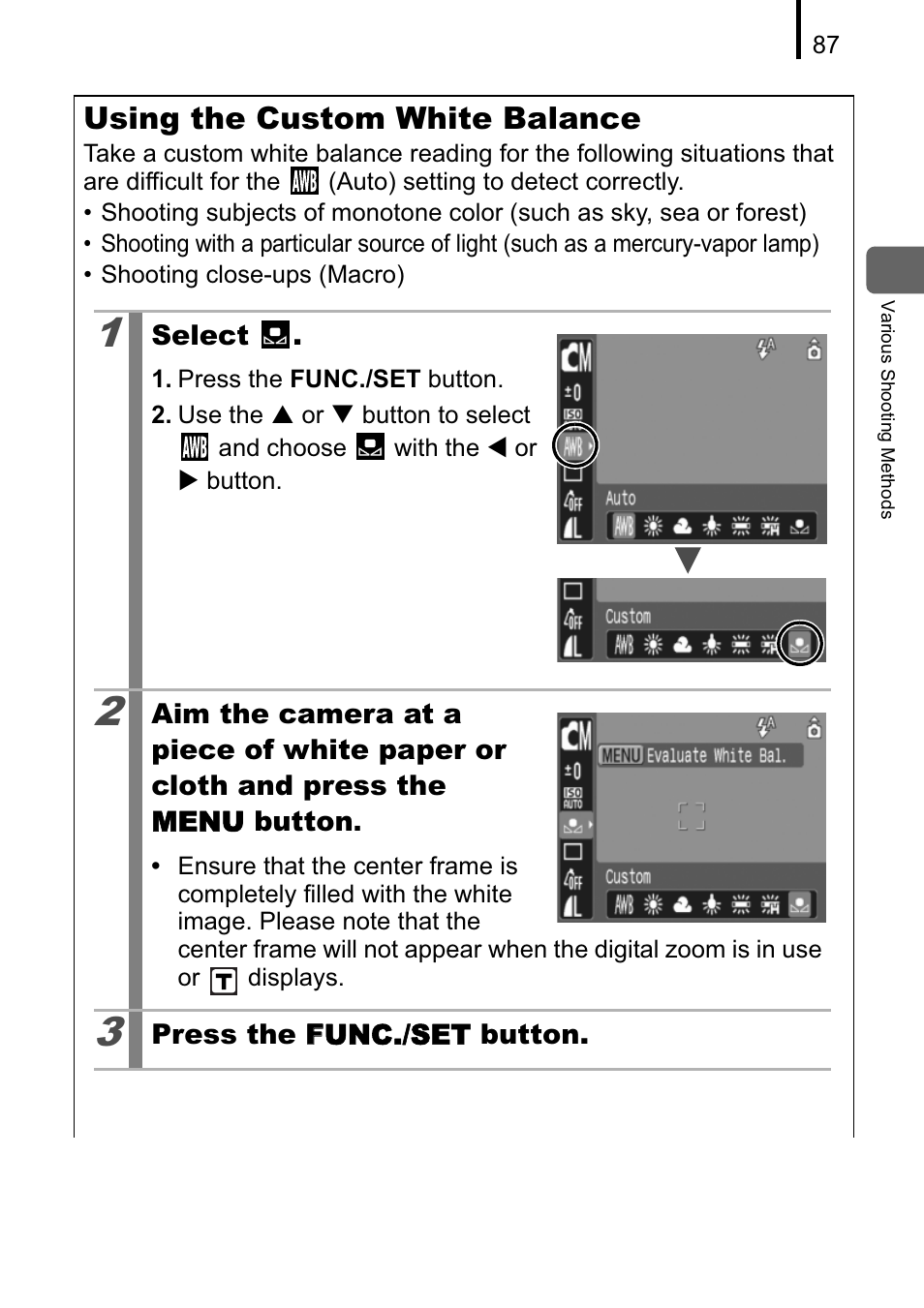 Using the custom white balance | Canon A470 User Manual | Page 89 / 184