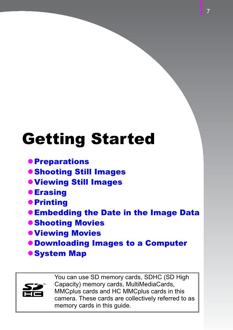 Getting started | Canon A470 User Manual | Page 9 / 184