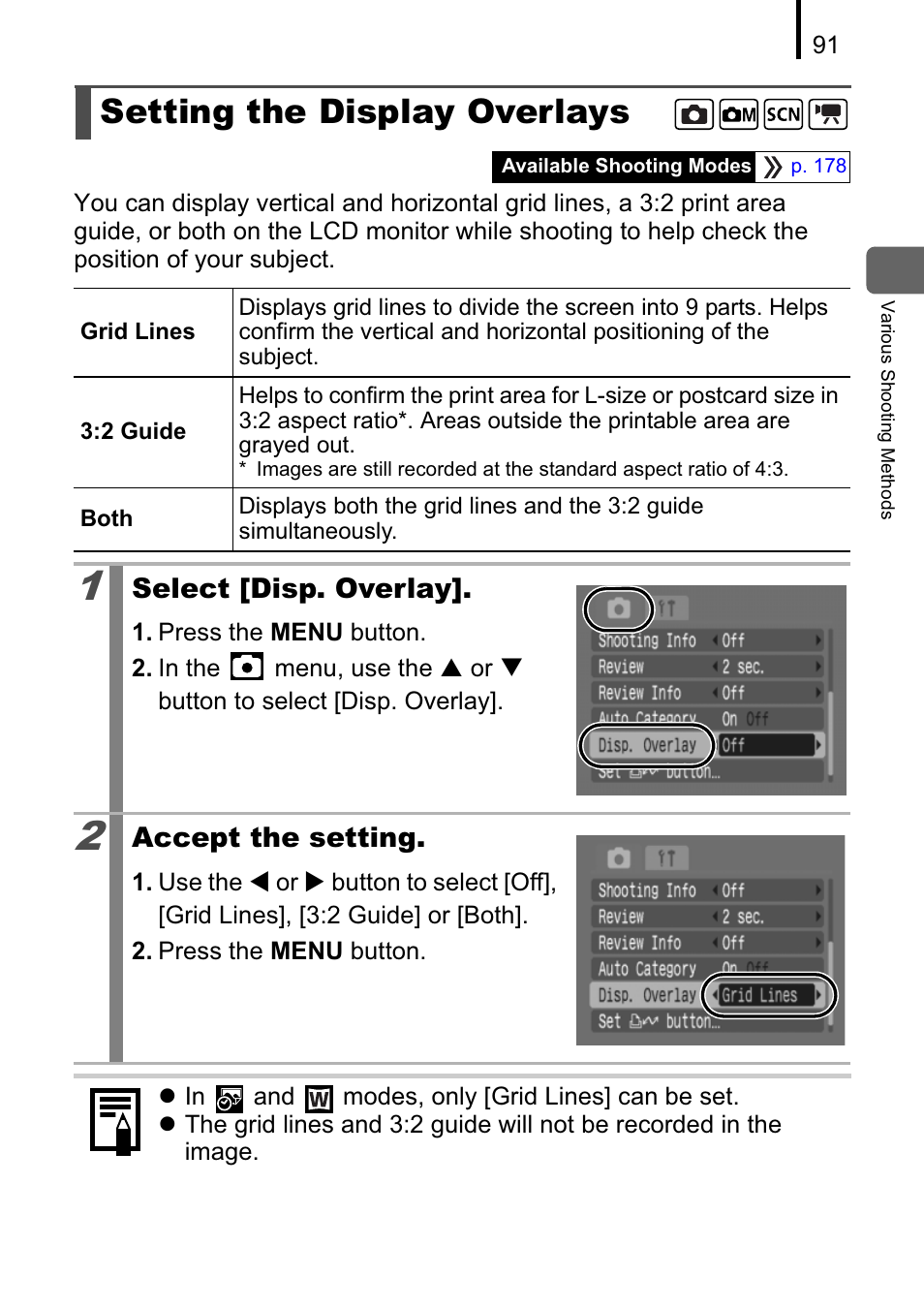 Setting the display overlays | Canon A470 User Manual | Page 93 / 184