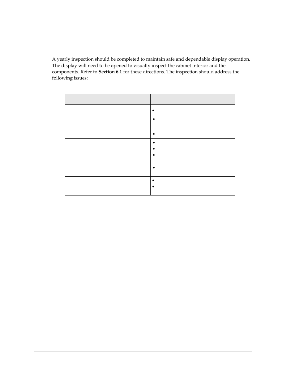 3 annual inspection, Annual inspection | Daktronics Galaxy AF-3400 34 mm Monochrome/RGB User Manual | Page 40 / 105