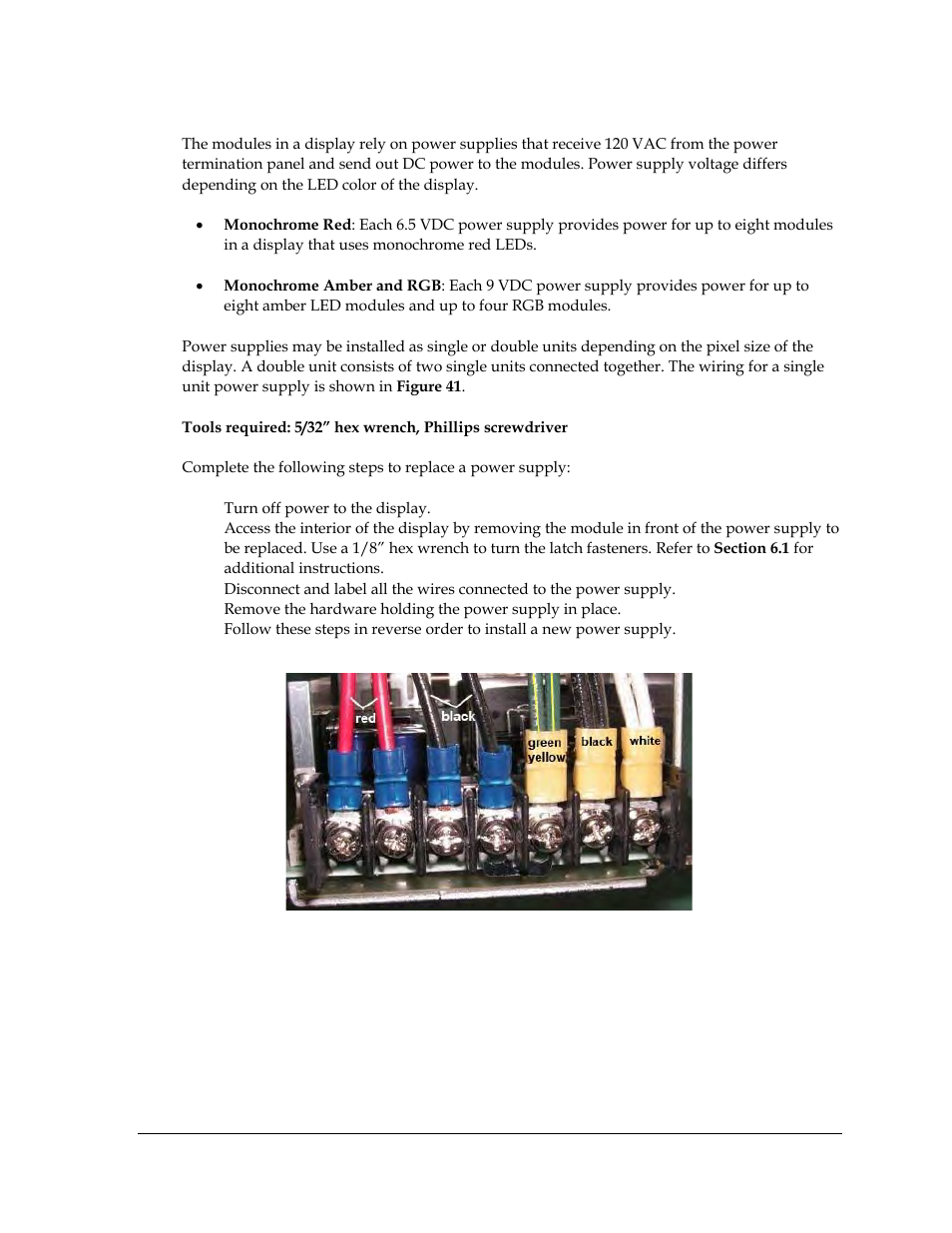 Power supply replacement, Figure 41: single unit power supply | Daktronics Galaxy AF-3400 34 mm Monochrome/RGB User Manual | Page 51 / 105