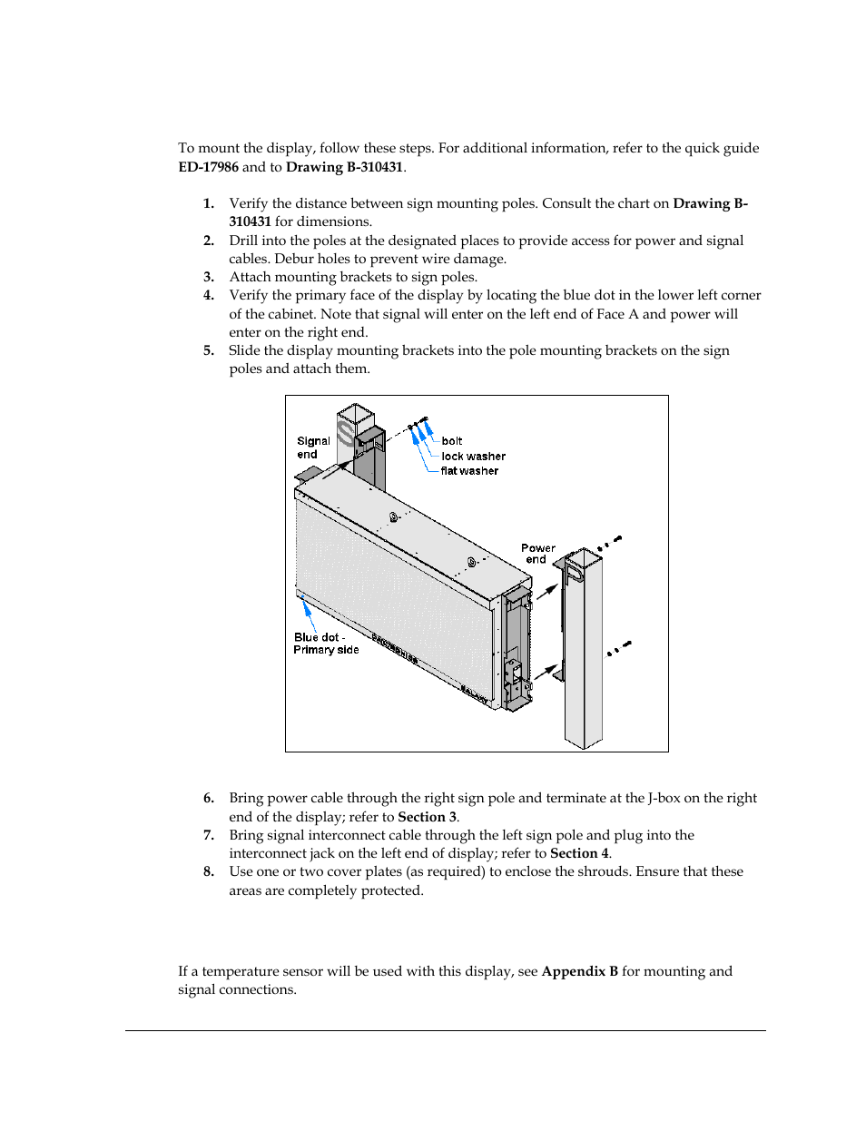 3 display mounting, 4 optional temperature sensor mounting | Daktronics Galaxy AF-3400 20 mm Monochrome/RGB Double-face Displays User Manual | Page 13 / 59