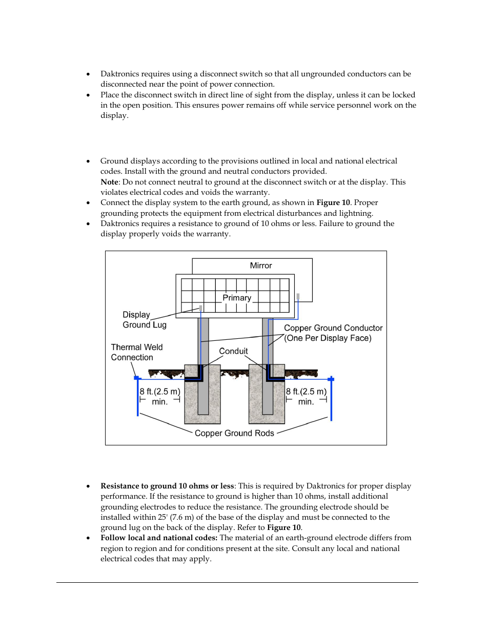 Main disconnect, 4 grounding, Important points about grounding | Grounding, On 3.4 | Daktronics Galaxy AF-3500 Series 46 mm User Manual | Page 14 / 55