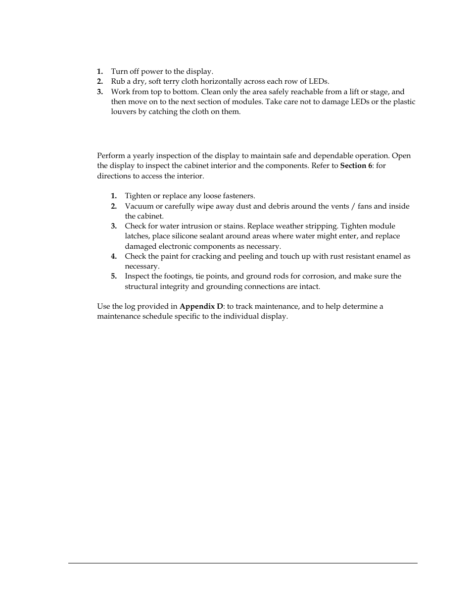 Dry cleaning process, 5 annual inspection, Annual inspection | Daktronics Galaxy AF-3500 Series 46 mm User Manual | Page 27 / 55