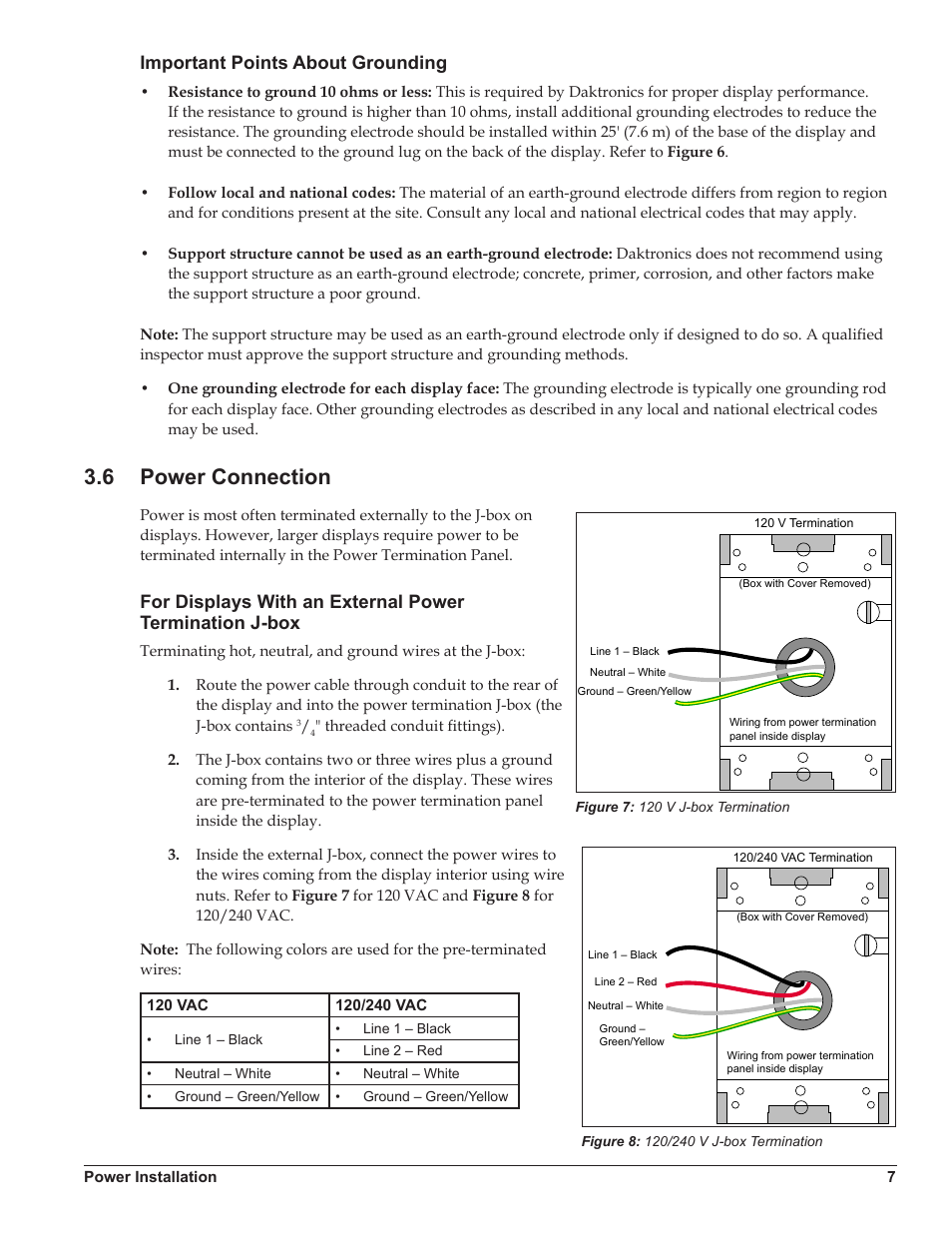 Important points about grounding, 6 power connection, Power connection | Daktronics Galaxy AF-3500 Series Double Face User Manual | Page 11 / 41