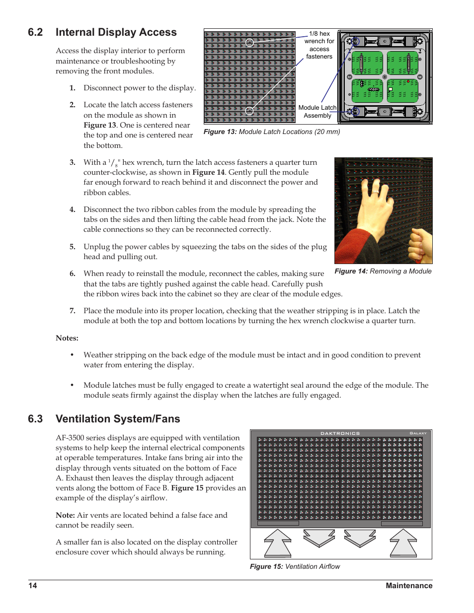 2 internal display access, 3 ventilation system/fans, Internal display access | Ventilation system/fans | Daktronics Galaxy AF-3500 Series Double Face User Manual | Page 18 / 41