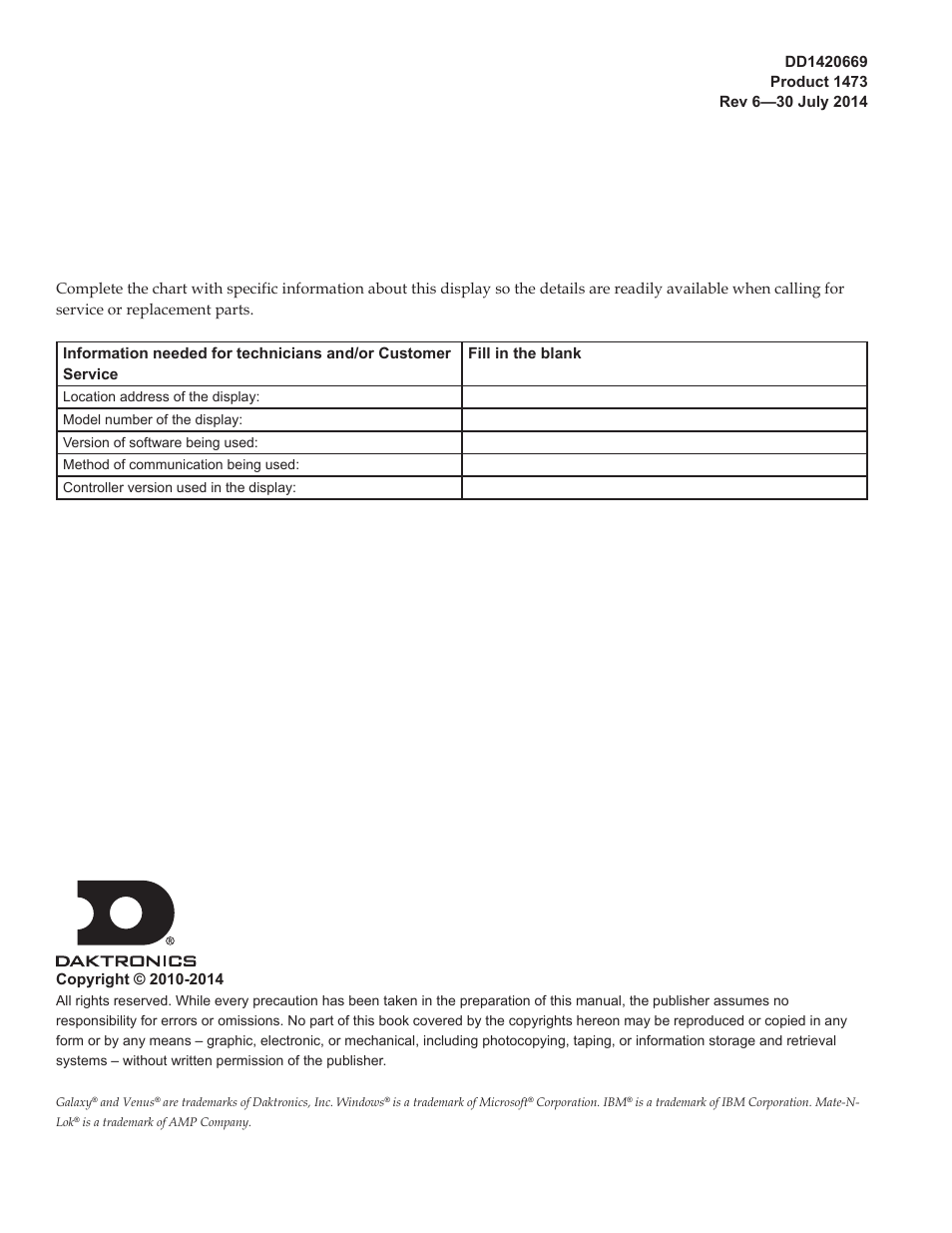 Daktronics Galaxy AF-3500 Series Double Face User Manual | Page 2 / 41