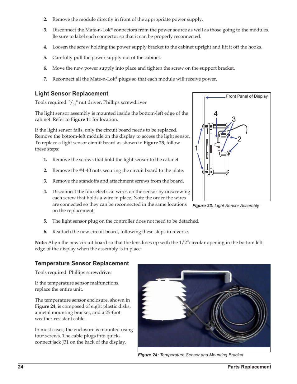 Light sensor replacement, Temperature sensor replacement | Daktronics Galaxy AF-3500 Series Double Face User Manual | Page 28 / 41