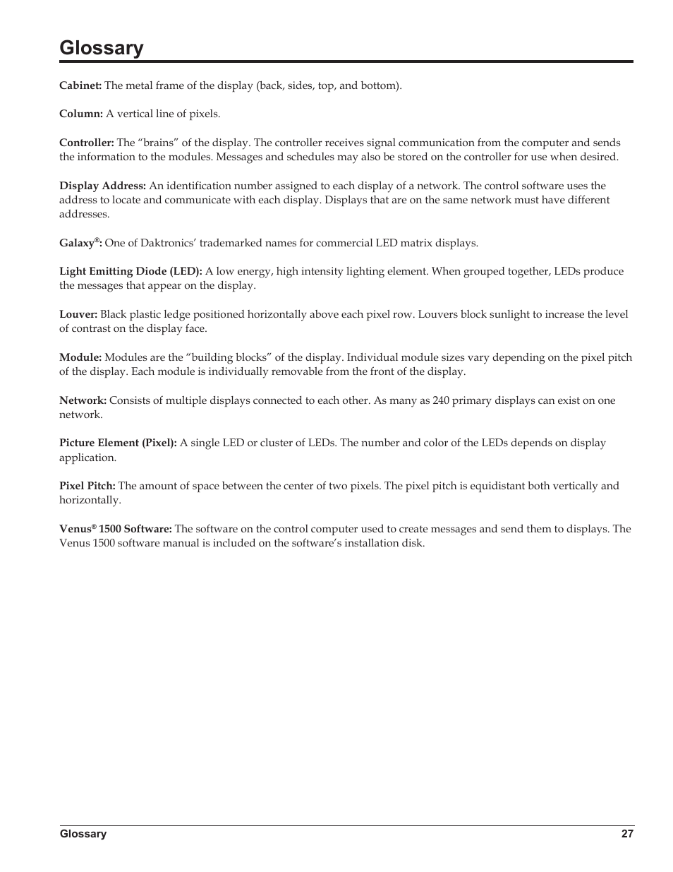 Glossary | Daktronics Galaxy AF-3500 Series Double Face User Manual | Page 31 / 41