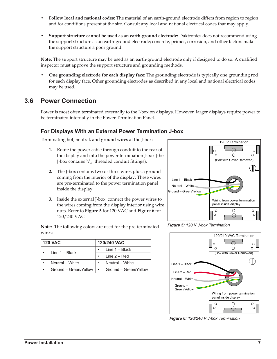 6 power connection, Power connection | Daktronics Galaxy AF-3500/3550 User Manual | Page 11 / 47