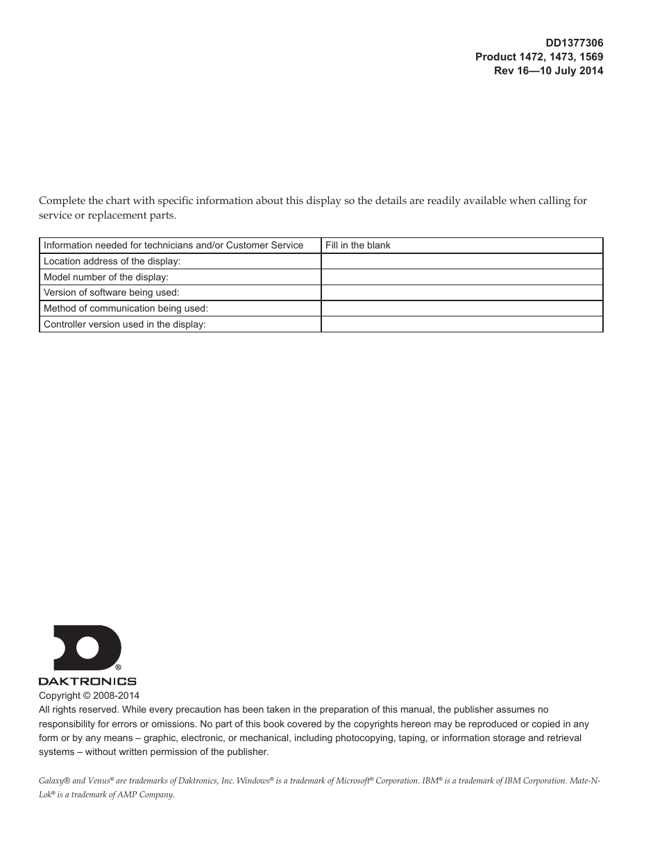 Daktronics Galaxy AF-3500/3550 User Manual | Page 2 / 47