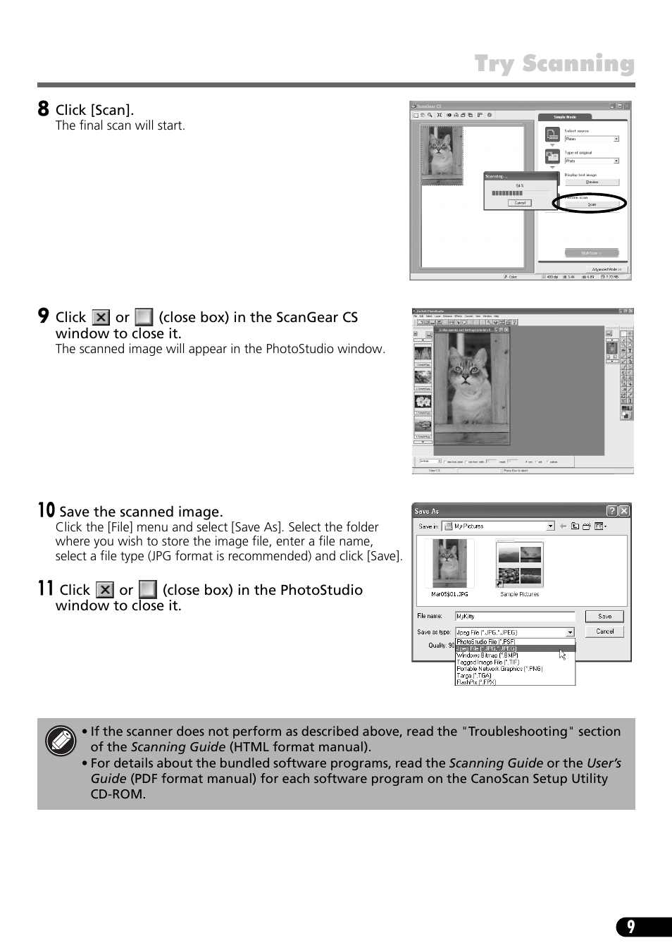 Try scanning | Canon 9900F User Manual | Page 11 / 19