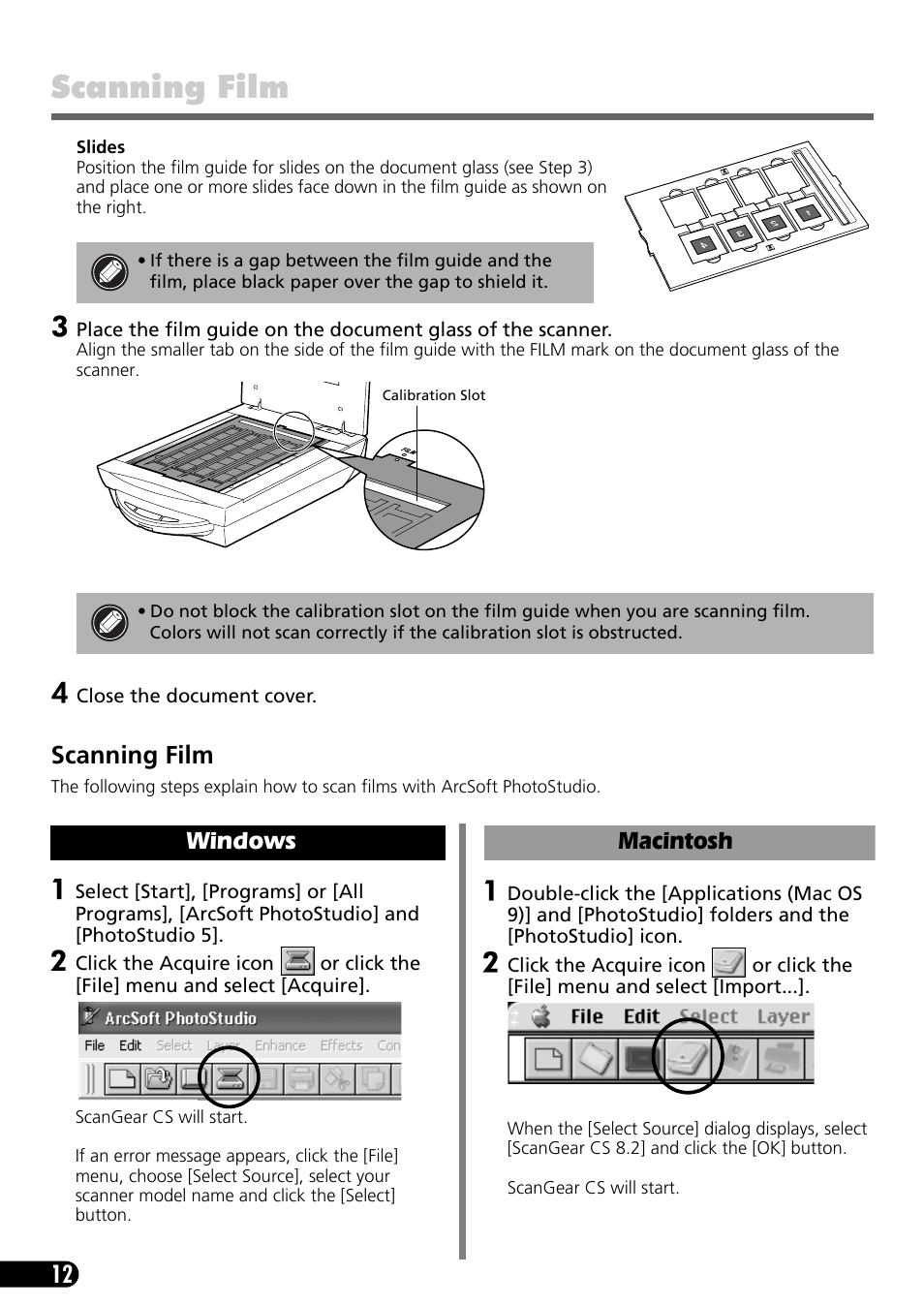 Scanning film, Windows, Macintosh | Canon 9900F User Manual | Page 14 / 19