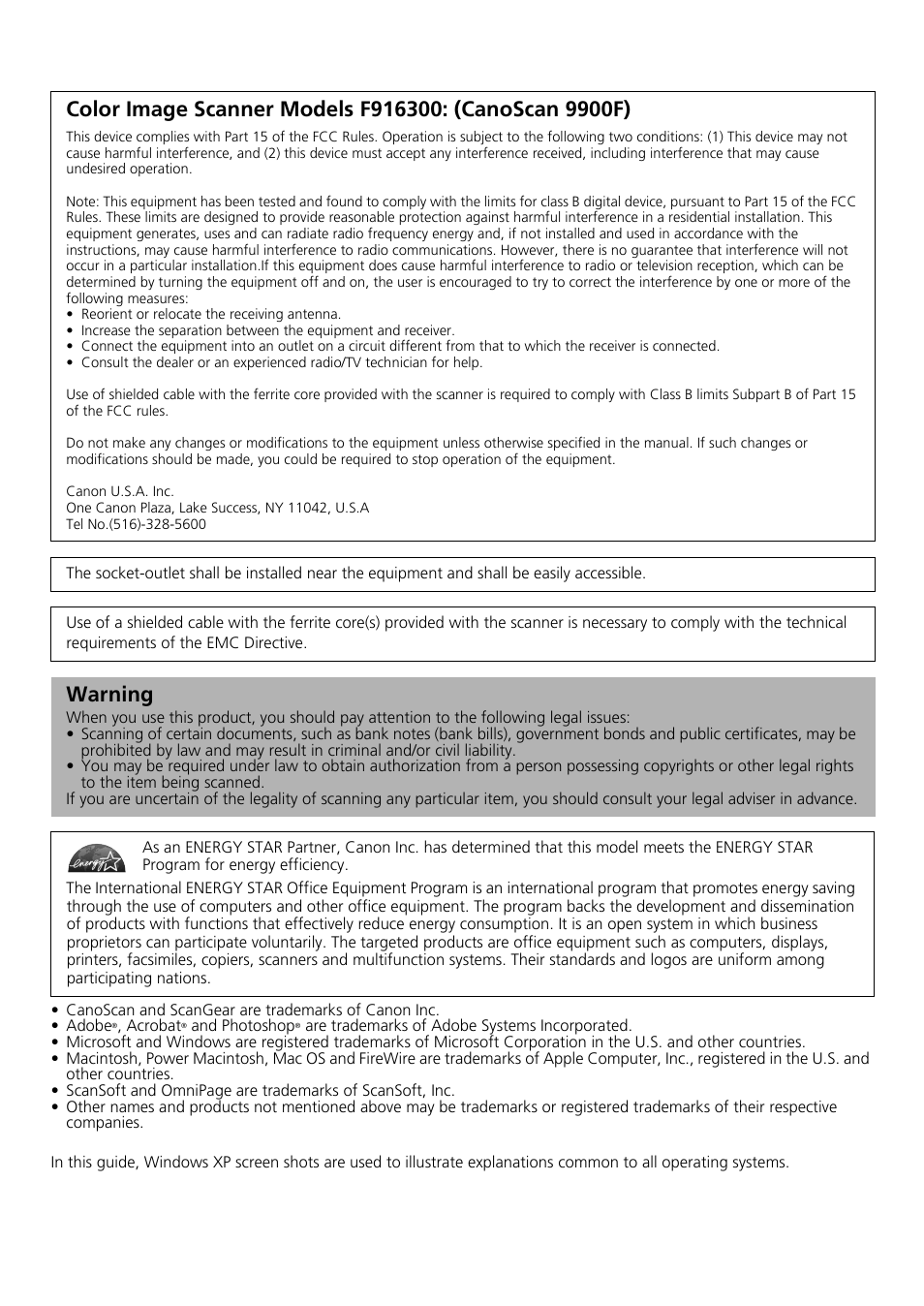 Warning | Canon 9900F User Manual | Page 2 / 19